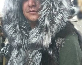 MEN'S HOODED SILVER Fox Vest!Brand New Real Natural Genuine Fur!