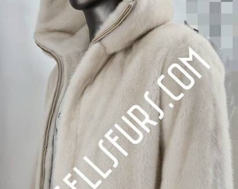 MEN'S MINK Hooded Long BOMBER Fullpelts Fur Coat!Order Any color!Brand New Real Natural Genuine Fur!
