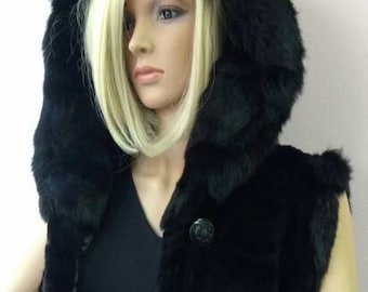 HOODED MINK FUR Vest!Brand New Real Natural Genuine Fur!