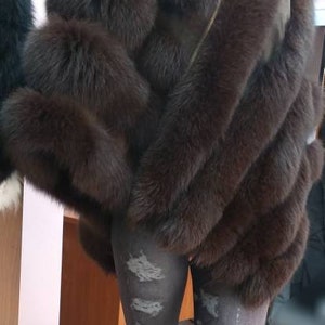 FOX FUR PONCHO!One Size Sleeveless Brown Fullpelt Fur cape!Brand New Real Natural Genuine Fur!