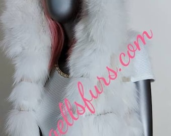 HOODED FOX FUR Vest!Brand New Real Natural Genuine Fur!