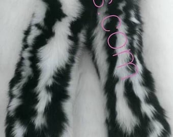 New Natural Real BLACK and WHITE Long FOX  scarf!