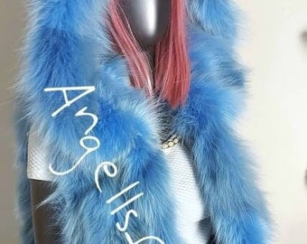 HOODED FOX LONG Vest!Order Any Color!Brand New Real Natural Genuine Fur!