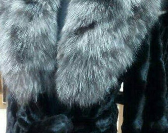 MINK Fur with SILVER FOX Collar!Brand New Real Natural Genuine Fur!