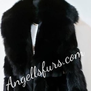 LONG BLACK FOX Coat!Brand New Real Natural Genuine Fur!