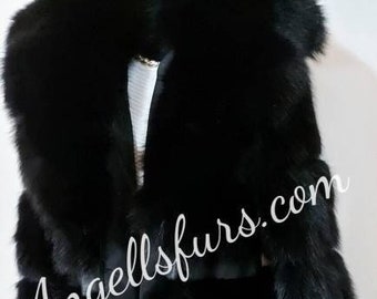 LONG BLACK FOX Coat!Brand New Real Natural Genuine Fur!