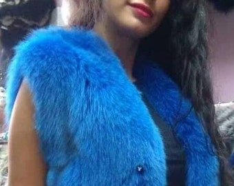 ROYAL BLUE FOX Fullpelts Vest!Brand New Real Natural Genuine Fur