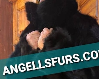 MEN'S LONG BLACK Fox Fur Coat!Brand New Real Natural Genuine Fur!
