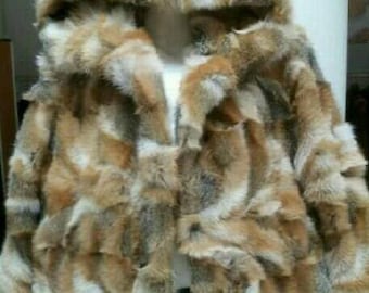 MEN'S HOODED RED Fox Fur Coat!Brand New Real Natural Genuine Fur!