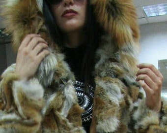 HOODED RED FOX Long coat!Brand New Real Natural Genuine Fur!