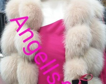 NUDE FULLPELTS FOX Fur Long Vest!Brand New Real Natural Genuine Fur!