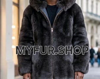 MEN'S HOODED FOX Fullpelts Coat!Brand New Real Natural Genuine Fur!