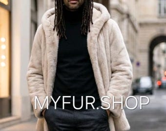 MEN'S HOODED Fullpelts MINK Fur Coat!Order Any color!Brand New Real Natural Genuine Fur!
