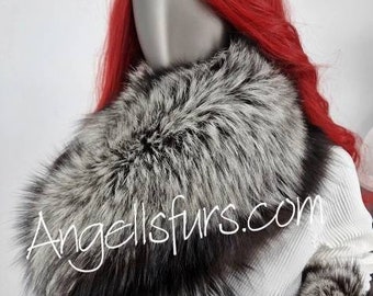 LONG SILVER FOX Collar Scarf!Brand New Natural Real Genuine Fur! Unisex