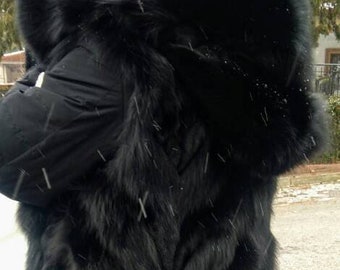MEN'S HOODED FOX Vest!Brand New Real Natural Genuine Fur.