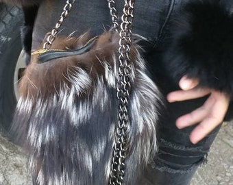 SILVER FOX Small Bag!Fashiobable Fluffy Brand New Real Natural Genuine Fur!