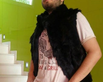 MEN'S RACCOON VEST!Brand New Real Natural Genuine Fur!