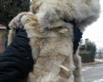 MENS COYOTE LONG Hooded Vest!Brand New Real Natural Genuine Fur