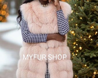 PINK FOX VEST!Brand New Real Natural Genuine Fur!