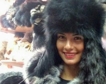 BLACK FOX TRAPPER Hat!Brand New Real Natural Genuine Fur!