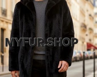 HOODED MINK Fullpelt Fur Coat!Brand New Real Natural Genuine Fur!