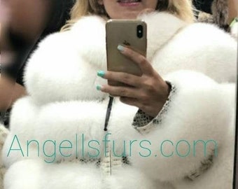 NEW!!!Natural Real Full Fox Fur jacket with DETACHABLE SLEEVES!