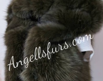 HOODED FOX VEST!Brand New Real Natural Genuine Fur!