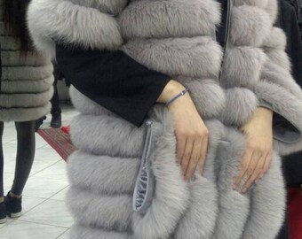 FULLPELTS FOX COAT with detachable sleeves and bottom!Brand New Real Natural Genuine Fur!