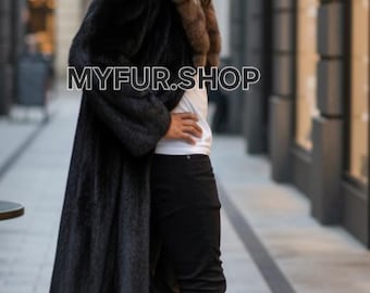 MEN'S LONG MINK Fullpelt Coat with Sable Collar!Brand New Real Natural Genuine Fur!