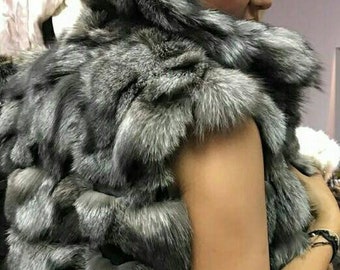 SILVER FOX VEST!Brand New Real Natural Genuine Fur!