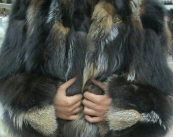 CRYSTAL FOX Fur Coat!Brand New Real Natural Genuine Fur!