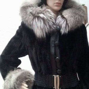 MINK Fur with Silver FOX HOOD!Brand New Real Natural Genuine Fur!