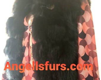 NEW Natural,Real BLACK FOX Fur Vest!Order Any color!