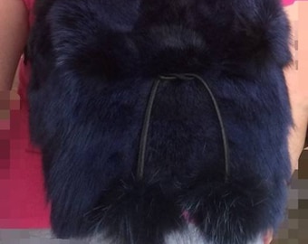 Backpack BLUE color Fox!New and Natural,Real Fur Bag!