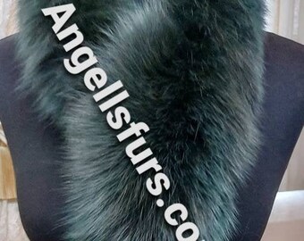 New Natural Real dark GREEN color Fox FUR SCARF!Unisex!