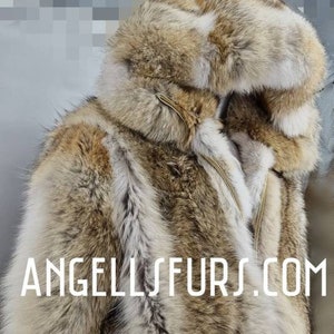 Men&#39;s HOODED COYOTE BOMBER Fullpelts Fur!Brand New Real Natural Genuine Fur!Order Any color!