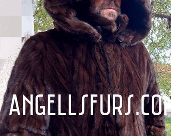 MEN'S MINK Fur Jacket with DETACHABLE Hood!Brand New Real Natural Genuine Fur!