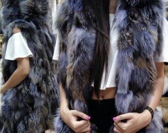 HOODED FOX Fur Vest!Brand New Real Natural Genuine Fur!