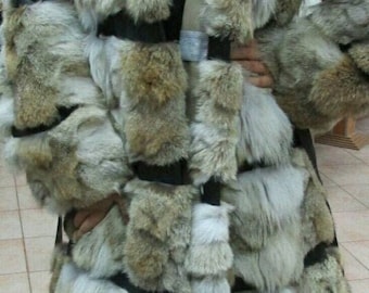 HOODED COYOTE Fur coat!Brand New Real Natural Genuine Fur