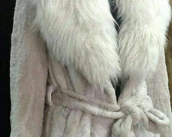 Sheared MINK Fur with Fox Collar!Brand New Real Natural Genuine Fur