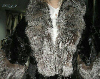 KIMONO STYLE MINK Fur Jacket with Silver Fox!BrandNewRealNaturalGenuineFur!!