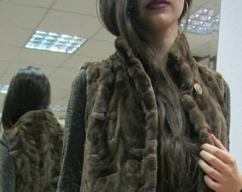 New!!!Natural Real sheared Mink Fur vest in light brown color with belt!