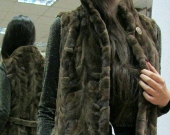 MINK FUR VEST with belt!Brand New Real Natural Genuine Fur