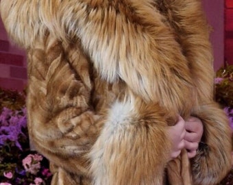LONG MINK HOODED Fur Coat with Fox!Brand New Real Natural Genuine Fur!