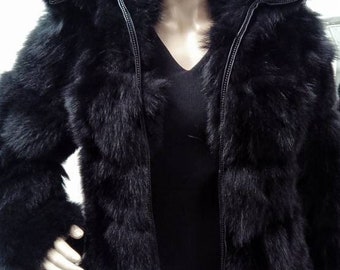 SHORT HOODED FOX Fur jacket!Brand New Real Natural Genuine Fur