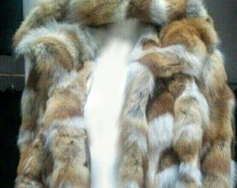 MEN'S New Real Natural Long Hooded Red Fox Fur COAT!