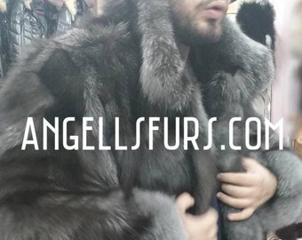 MEN'S SILVER FOX Fur Coat!Brand New Real Natural Genuine Fur!
