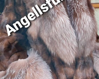 MINK Fur with CRYSTAL FOX collar!Brand New Real Natural Genuine Fur!