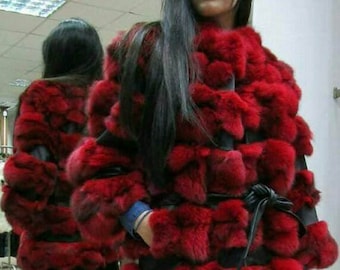 RED IS RED!New,Natural, Real Modern model Fox Fur jacket!Part 2