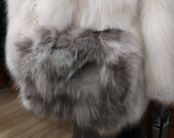 SILVER FOX CROSSBODY Bag!Brand New Real Natural Genuine Fur!